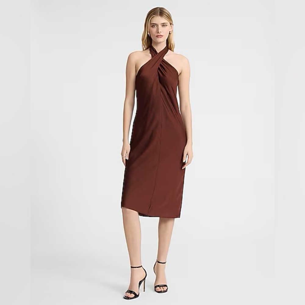 Express Brown Halter Midi Dress